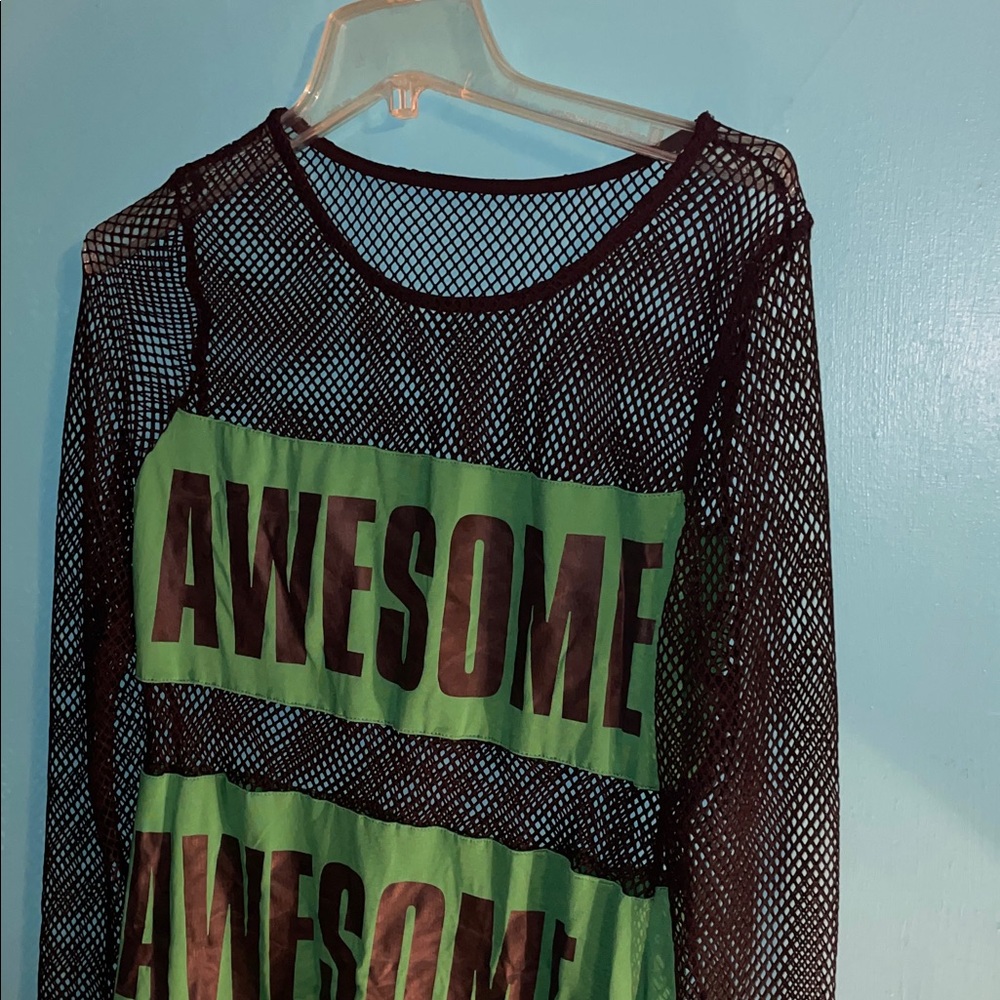 Green and Black Mesh dress with Awesome print
